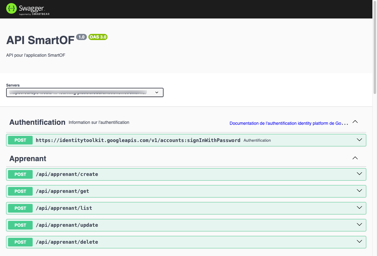 Documentation Swagger de l'API SmartOF