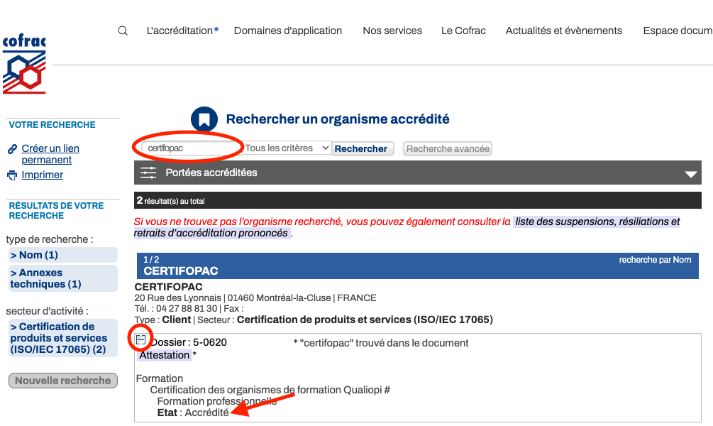 Vérifier l'accréditation Cofrac