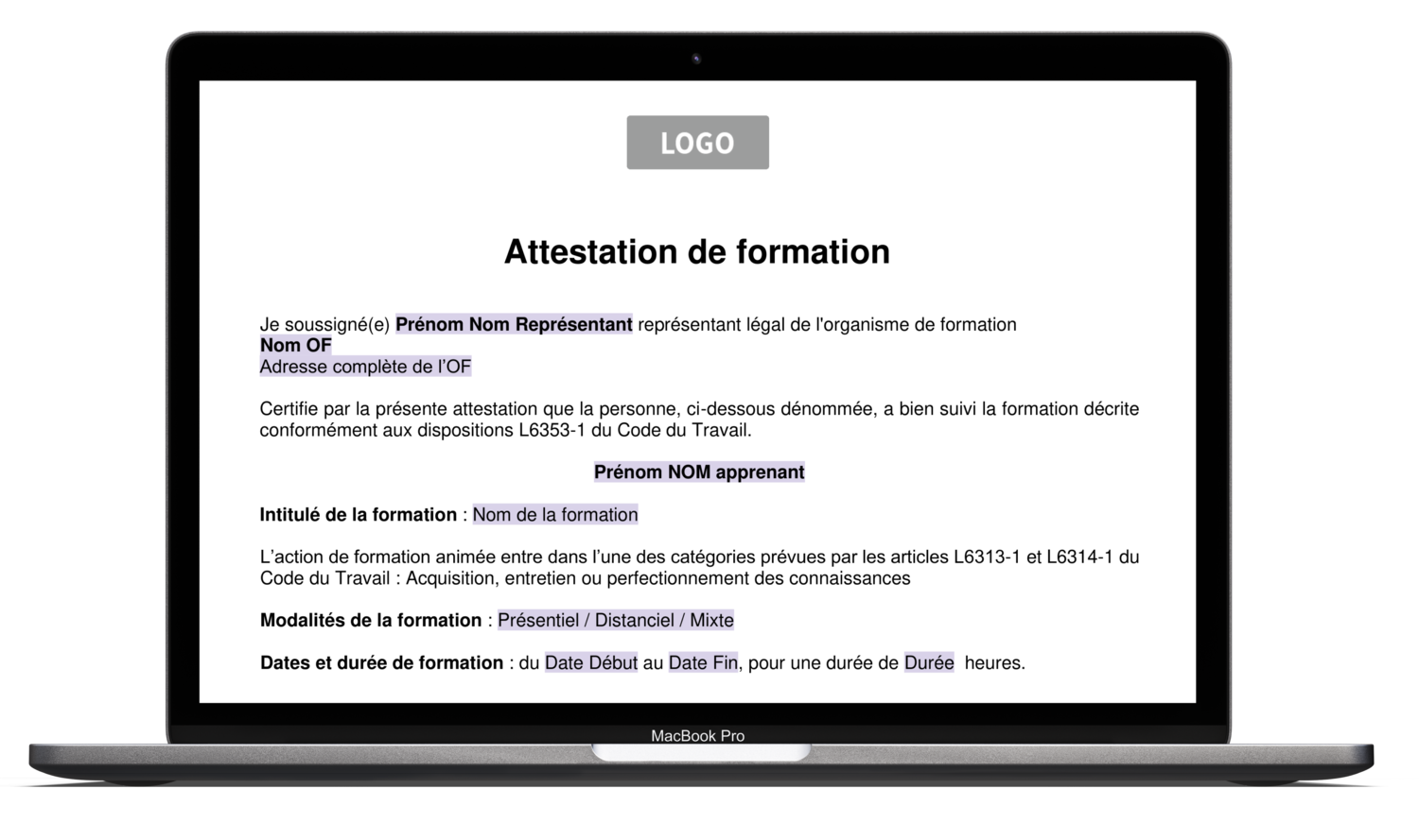 Mockup Attestation de formation