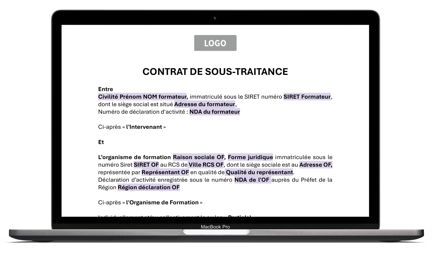 Mockup Contrat de sous-traitance